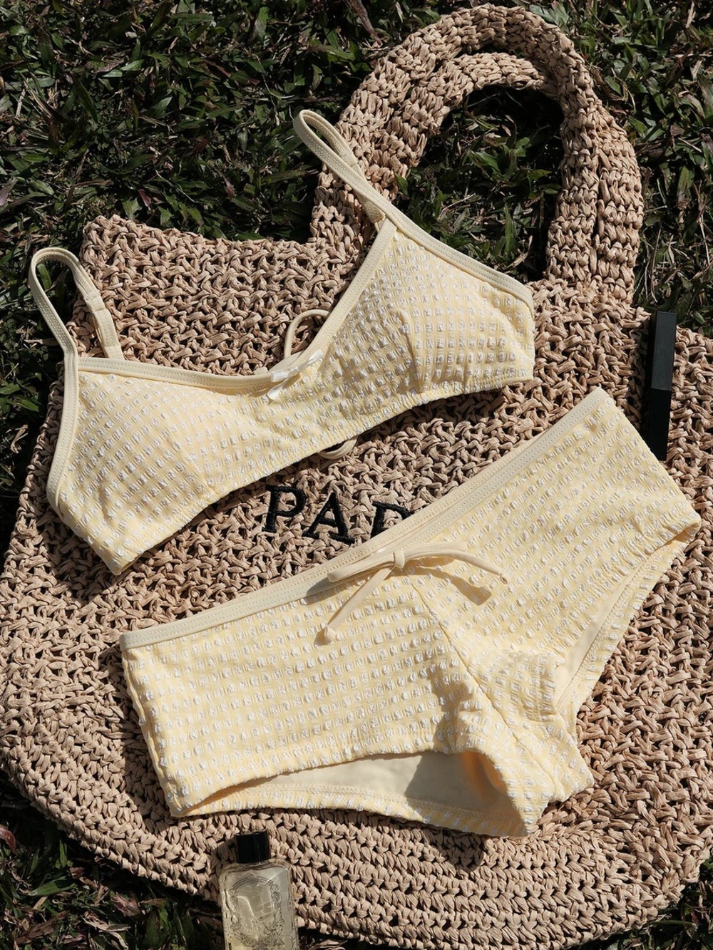 NWT Seamolly Gingham Textured Bowknot Bralette Boyshorts Bikini Set